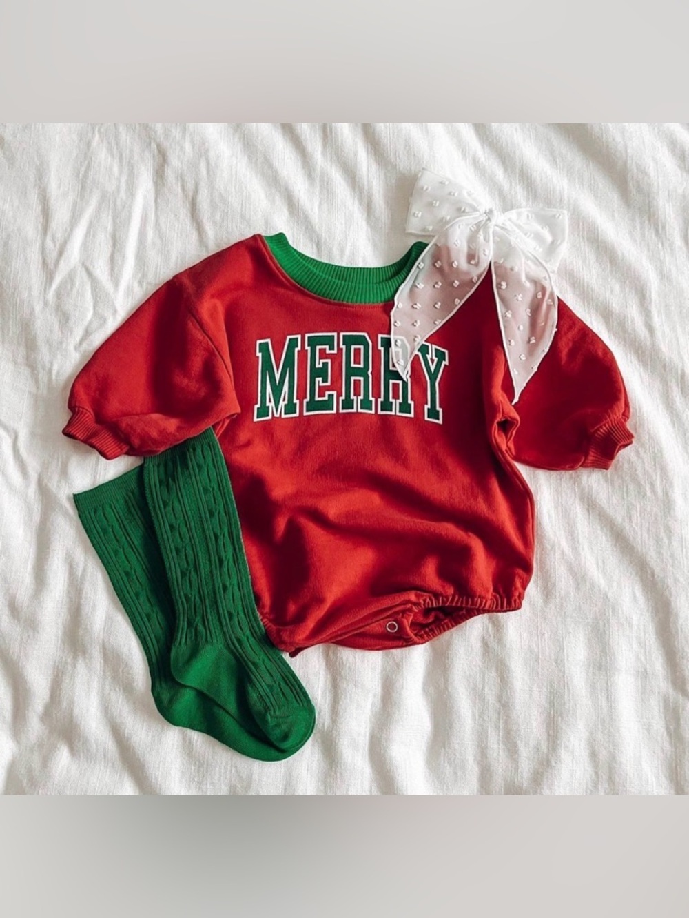 June + Grey MERRY Christmas Red Bubble Romper - 12 Mo